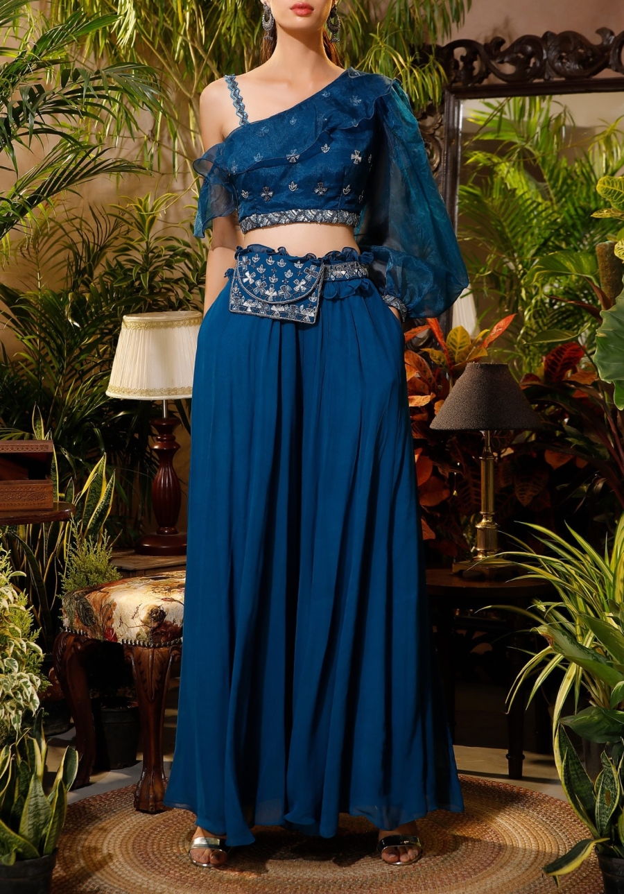 Buy Blue Crop Top With Plazo Set by 