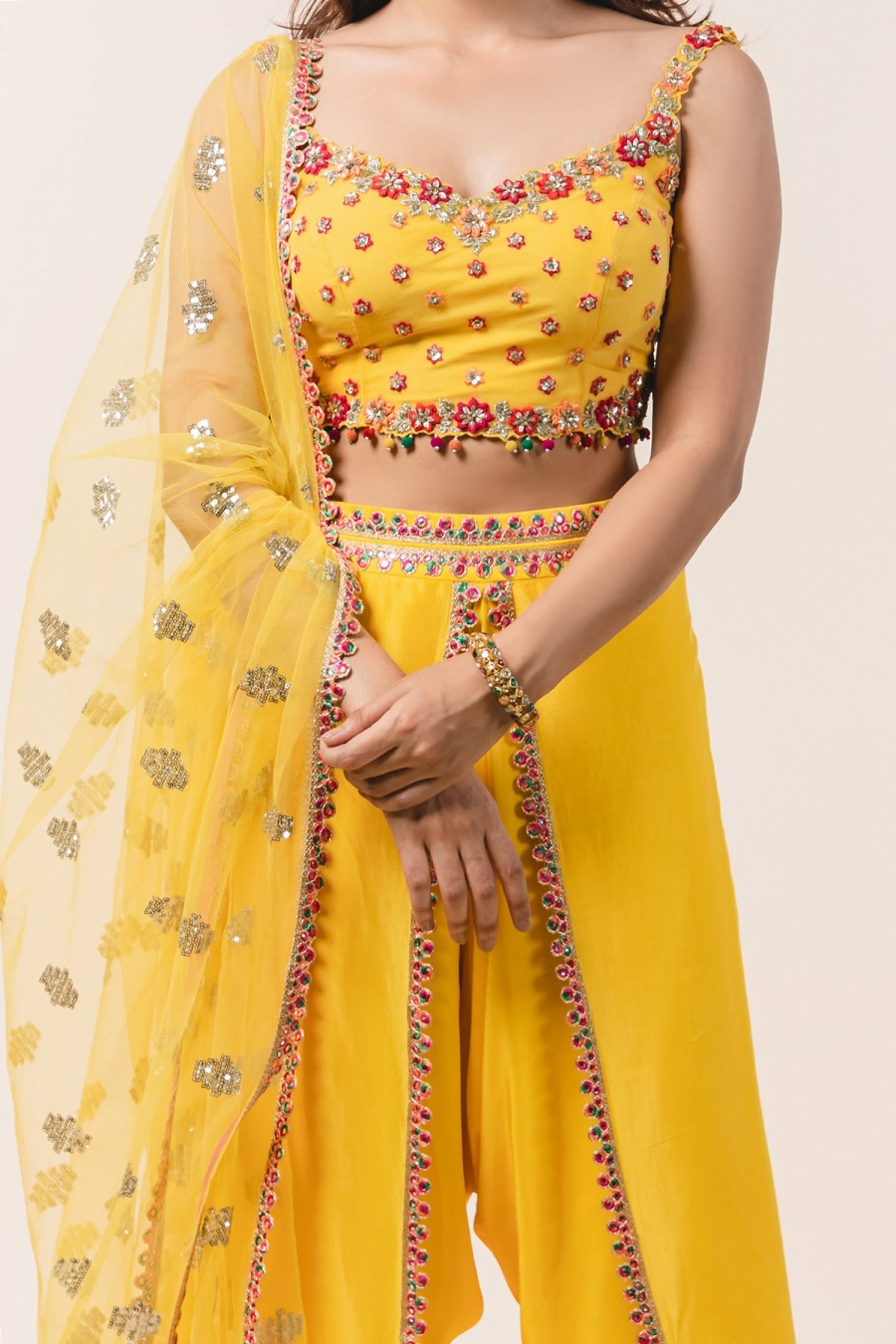 Garba Beige Kedia with yellow dhoti Pants Chaniya choli Navratri Dandia  S-XL | eBay