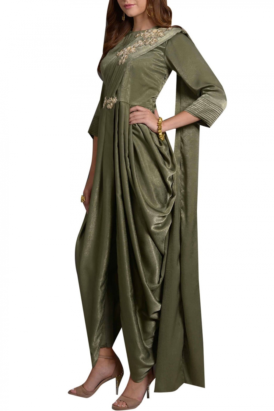global desi dhoti saree green