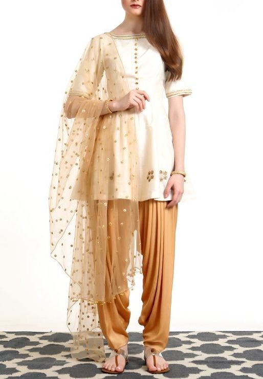 Beige Golden Pakistani Designer Pant Style Suit - Vasu Sarees - 3817240