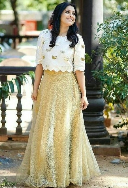 Buy White And Golden Color Crop Top Skirt Online on Fresh Look Fashion