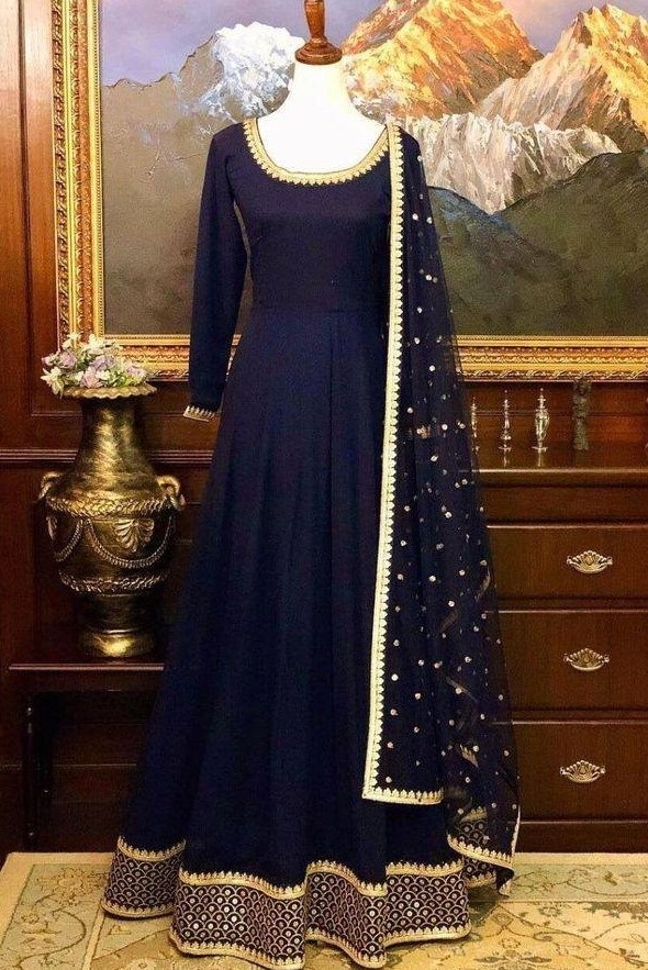 Buy Wedding Wear Black Embroidery Work Vichitra Silk Gown With Dupatta  Online From Surat Wholesale Shop.