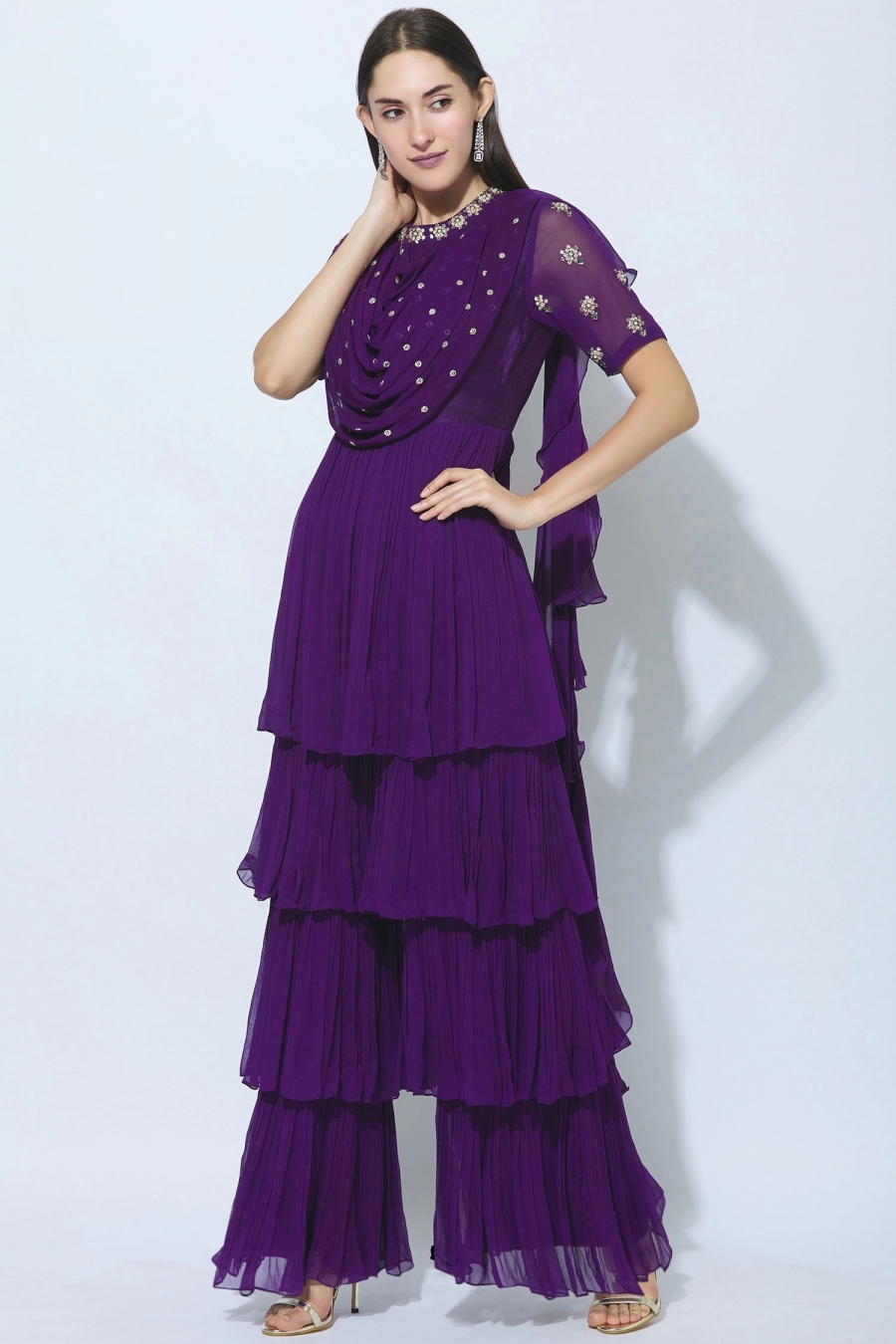 Buy Purple Color Frill Sharara Dress Online on Fresh Look Fashion