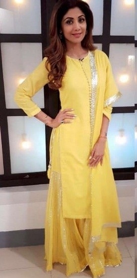 sharara suit in yellow