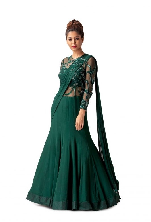 green saree outfit