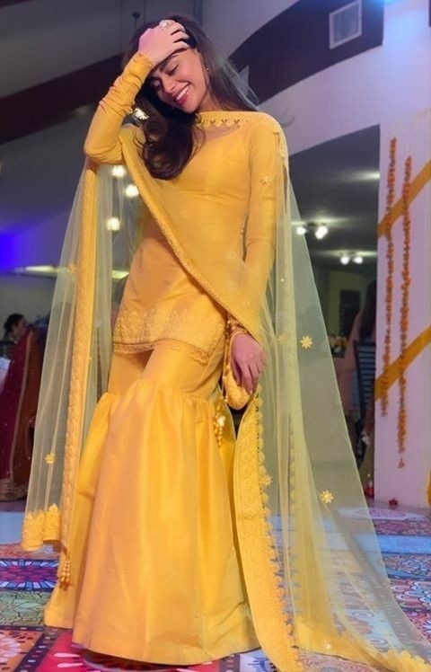 sharara suit in yellow
