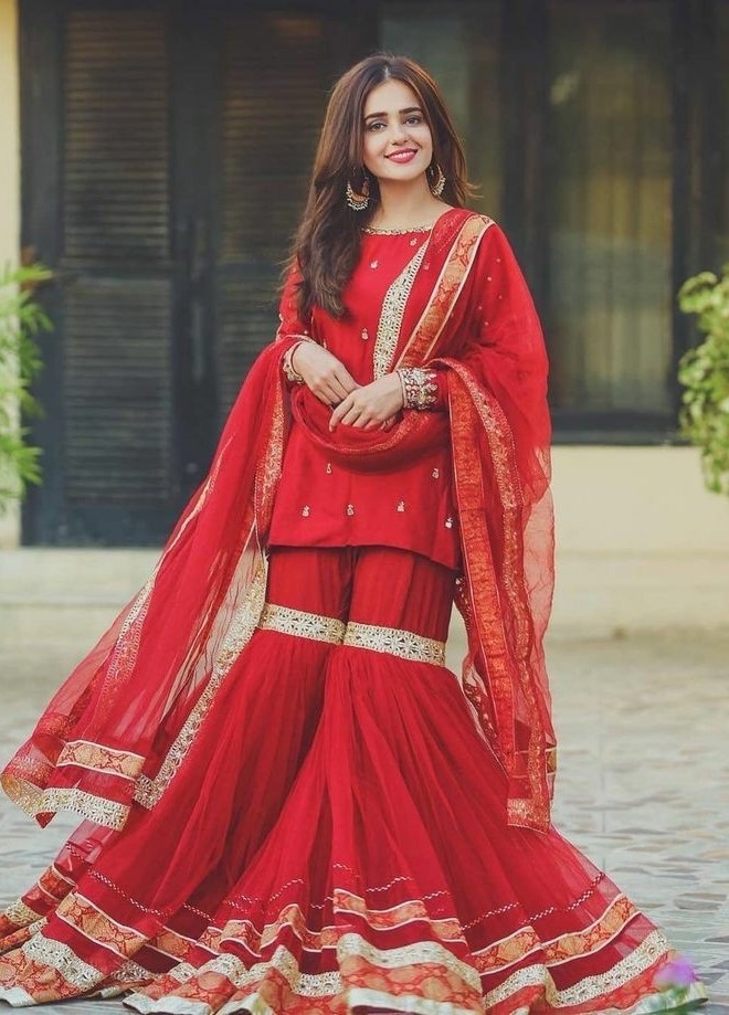 sharara in red colour