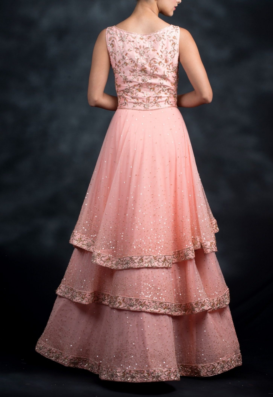 peach color long frock