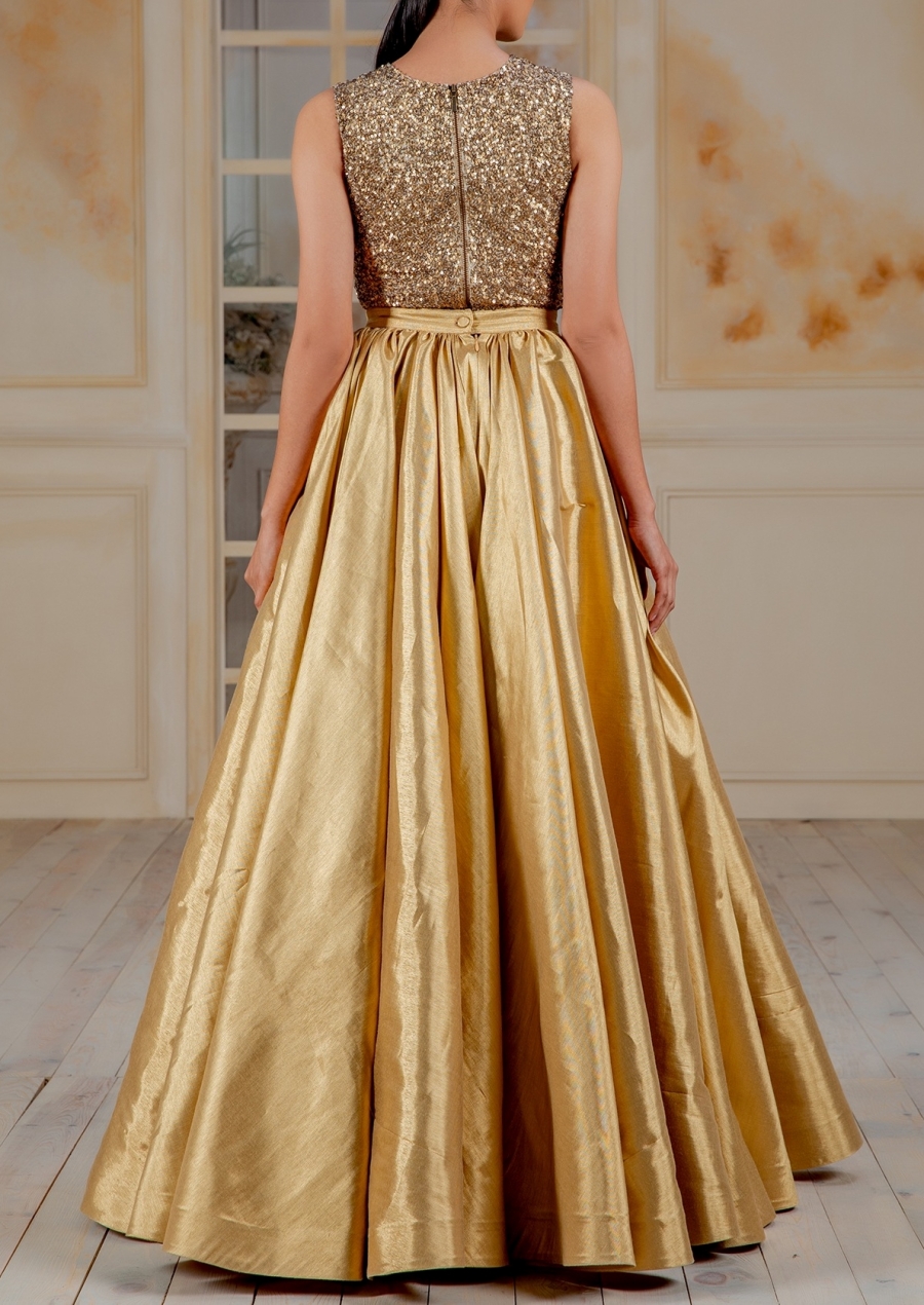 Buy Blue, Gold Brocade, Art Silk Girls Gown (NFG-200) Online
