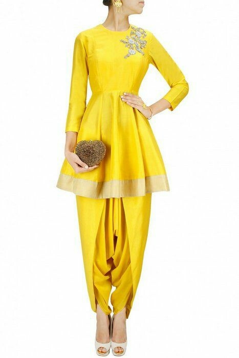 Mustard Yellow Satin Indo Western Dhoti Pants with Top LSTV125795