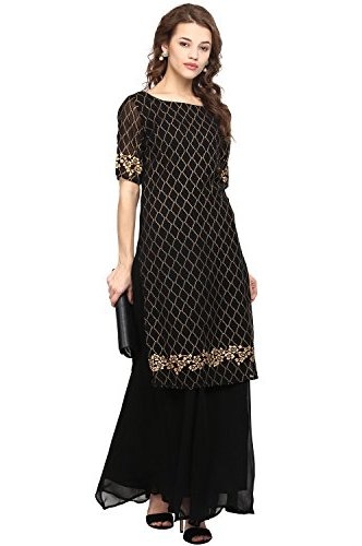 Embroidered Georgette Pakistani Suit in Black : KCH9770