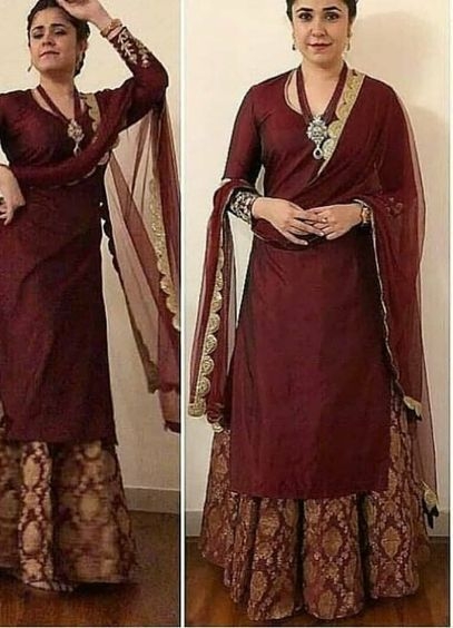 Maroon Color Plazo Suit