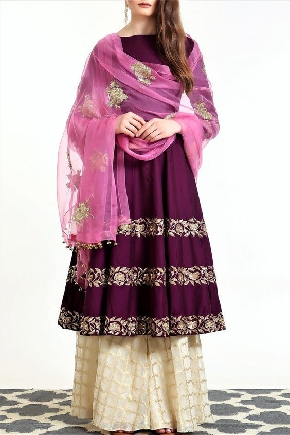 Buy Super Purple Colored Rayon kurti plazzo set online | Fashion Clothing