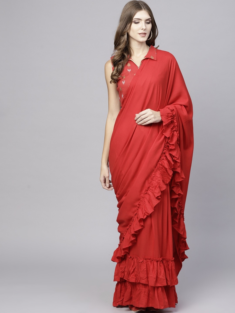Red Ruffle Saree Buy Red Color Ruffle Saree Online on Fresh Look Fashion