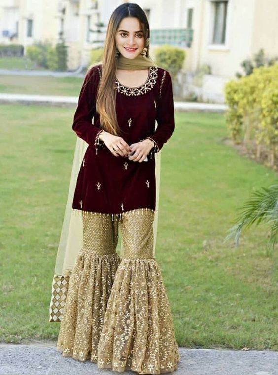 maroon colour ka frock