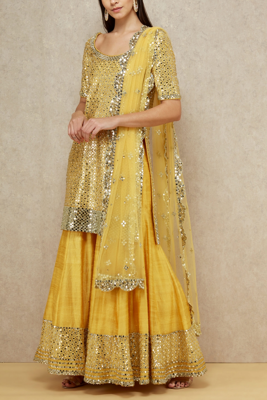 sharara suit in yellow