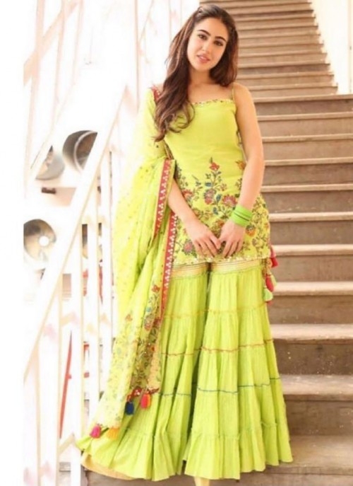 parrot colour sharara suit