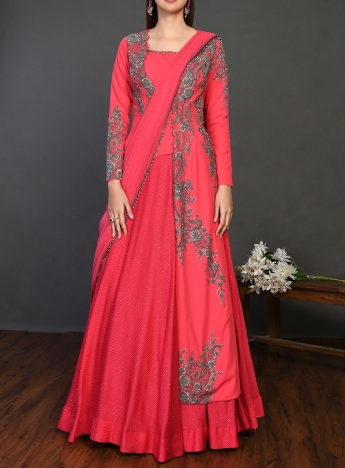 Antique Pink Saree Gown With Jacket