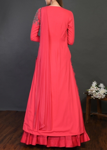 Antique Pink Saree Gown With Jacket