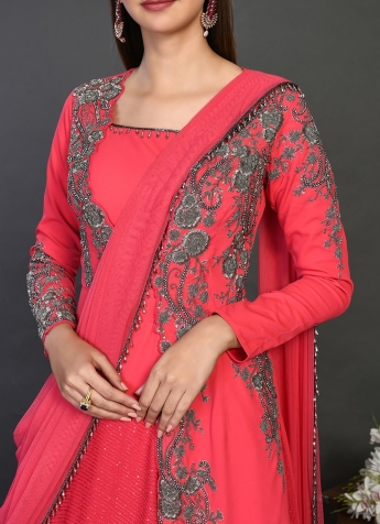 Antique Pink Saree Gown With Jacket