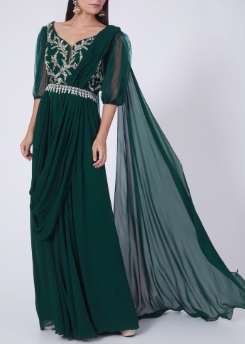 Buy Saree Gown Online | Ready To Wear Saree | Saree Style Gown | Pre Draped  Saree | Evening gowns formal, Floor length prom dresses, Evening dresses  elegant