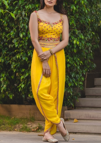 Yellow Crop Top With Dhoti Pant