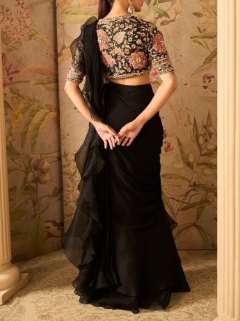 Black Color Ruffle Saree