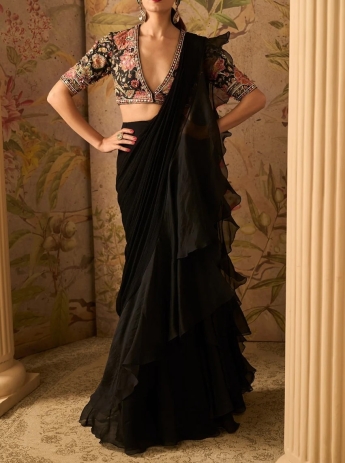 Black Color Ruffle Saree