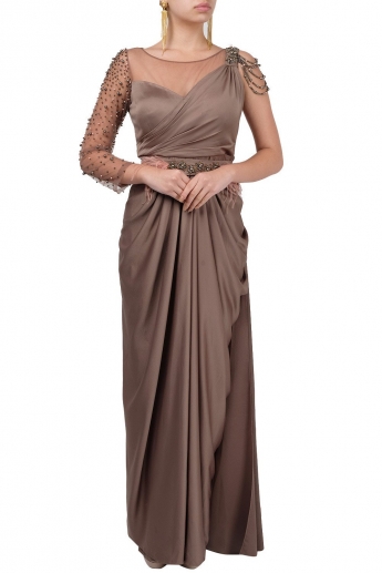 Rosy Brown Color Saree Gown