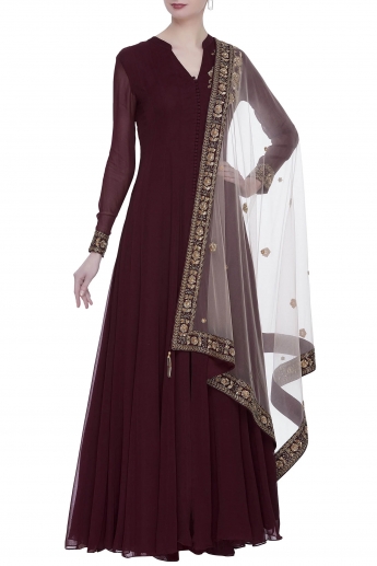 Maroon Color Long Dress With Dupatta