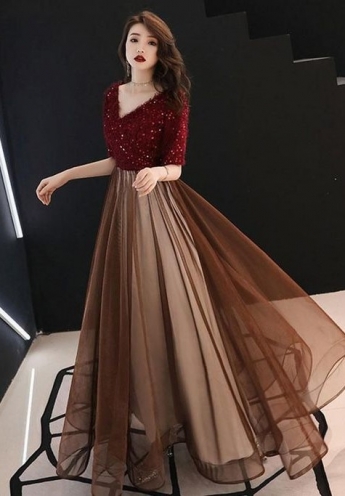 Red And Brown Color Gown