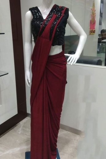 Maroon And Black Color Saree