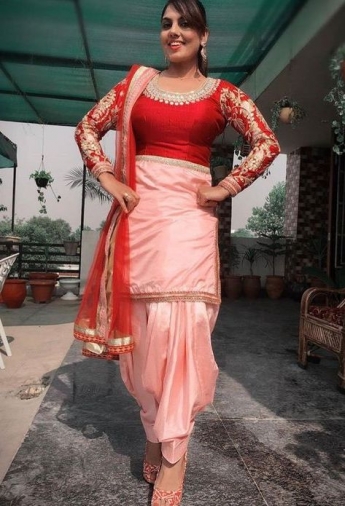 Pink And Red Color Patiala Suit