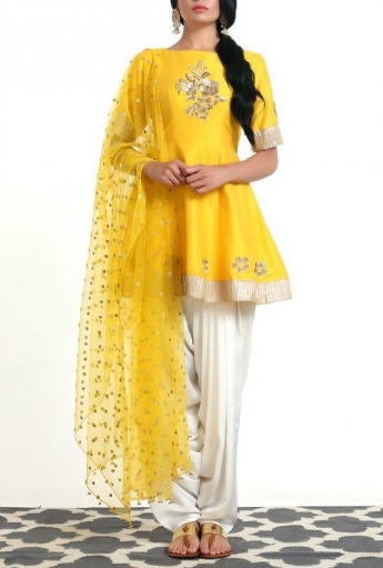 Yellow And White Color Patiala Suit