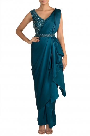 Teal Color Dhoti Saree