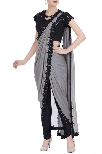 Black And Gray Color Dhoti Saree