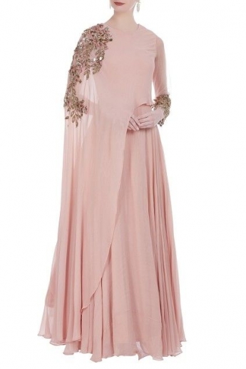 Pink Floral Net Embroidered Party Gown - Inddus.com | Party gowns, Printed  gowns, Dresses online
