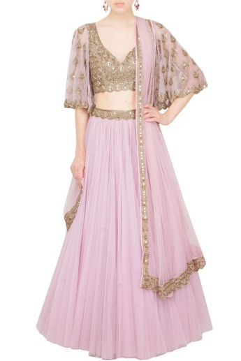 Light Pink Color Mirror Work Lehenga