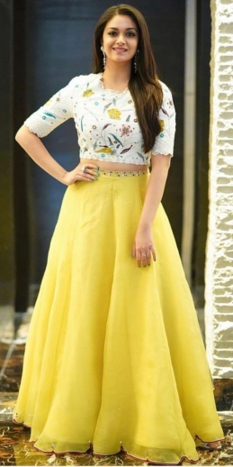 Yellow And White Color Crop Top Skirt