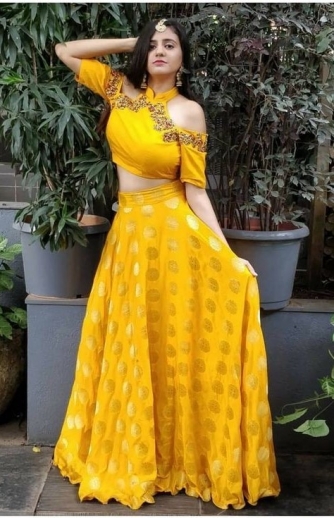 Yellow Color Crop Top Skirt