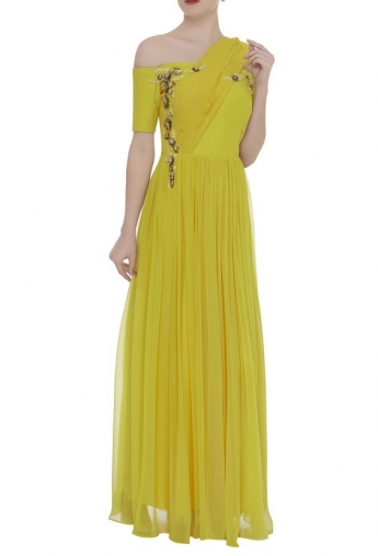 Yellow Color Saree Gown