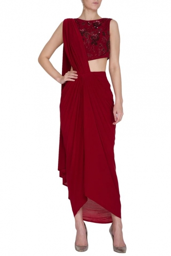 Red Color Dhoti Saree