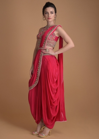 Red Color Dhoti Saree
