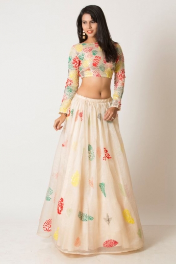 Floral White Color Crop Top Skirt