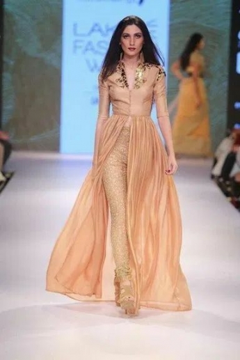 Golden And Peach Color Dress