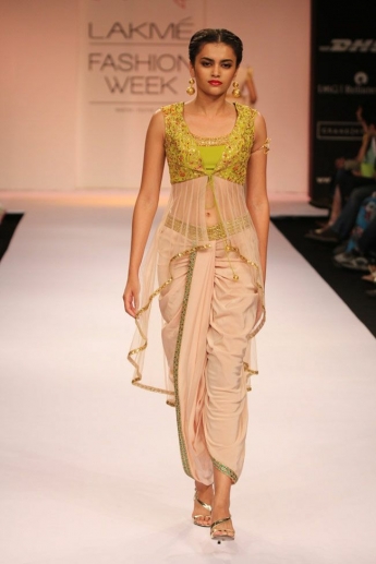 Peach And Lime Color Dhoti Dress