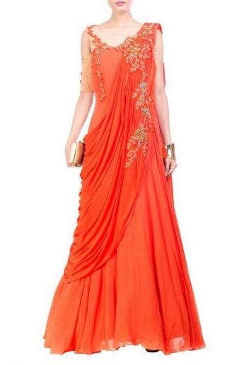 Orange Color Saree Gown