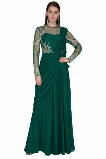 Green Color Saree Gown