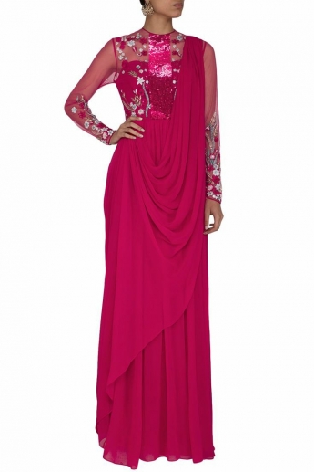 Red Color Saree Gown