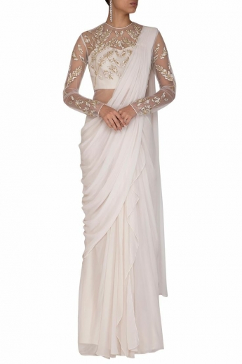 White Color Saree Gown